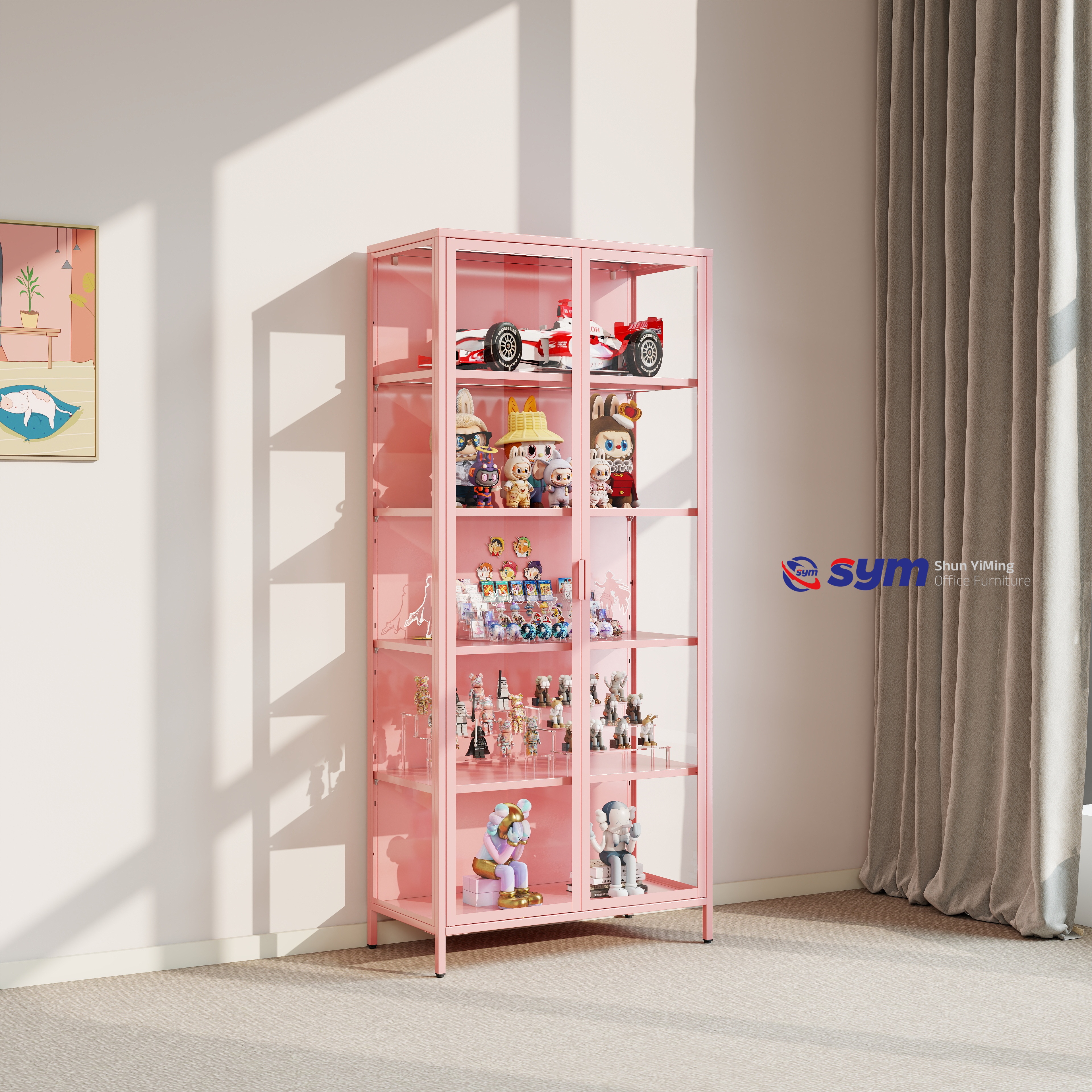 UV-blocking Glass Display Cabinet with Metal Frame, Dustproof Action Figure Showcase to Prevent Collectible Fading