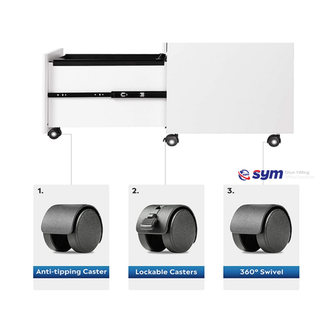Professional Anti-tilt Steel Mobile Pedestal, Under Desk Metal 3 Drawer File Storage Cabinet with Smart Lock System