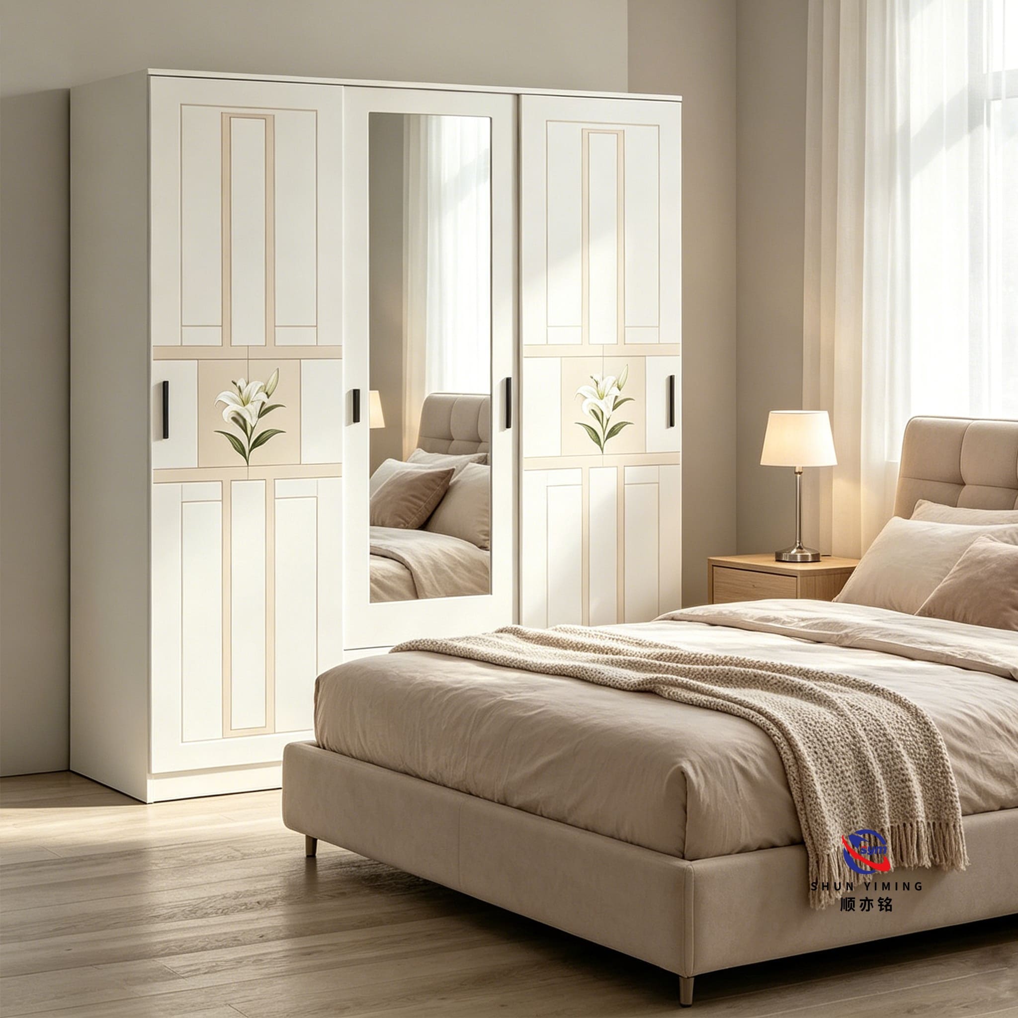Heavy Duty Metal Wardrobe with Digital Printing Steel Bedroom Armoire for Bulk Order Large Volume Discount