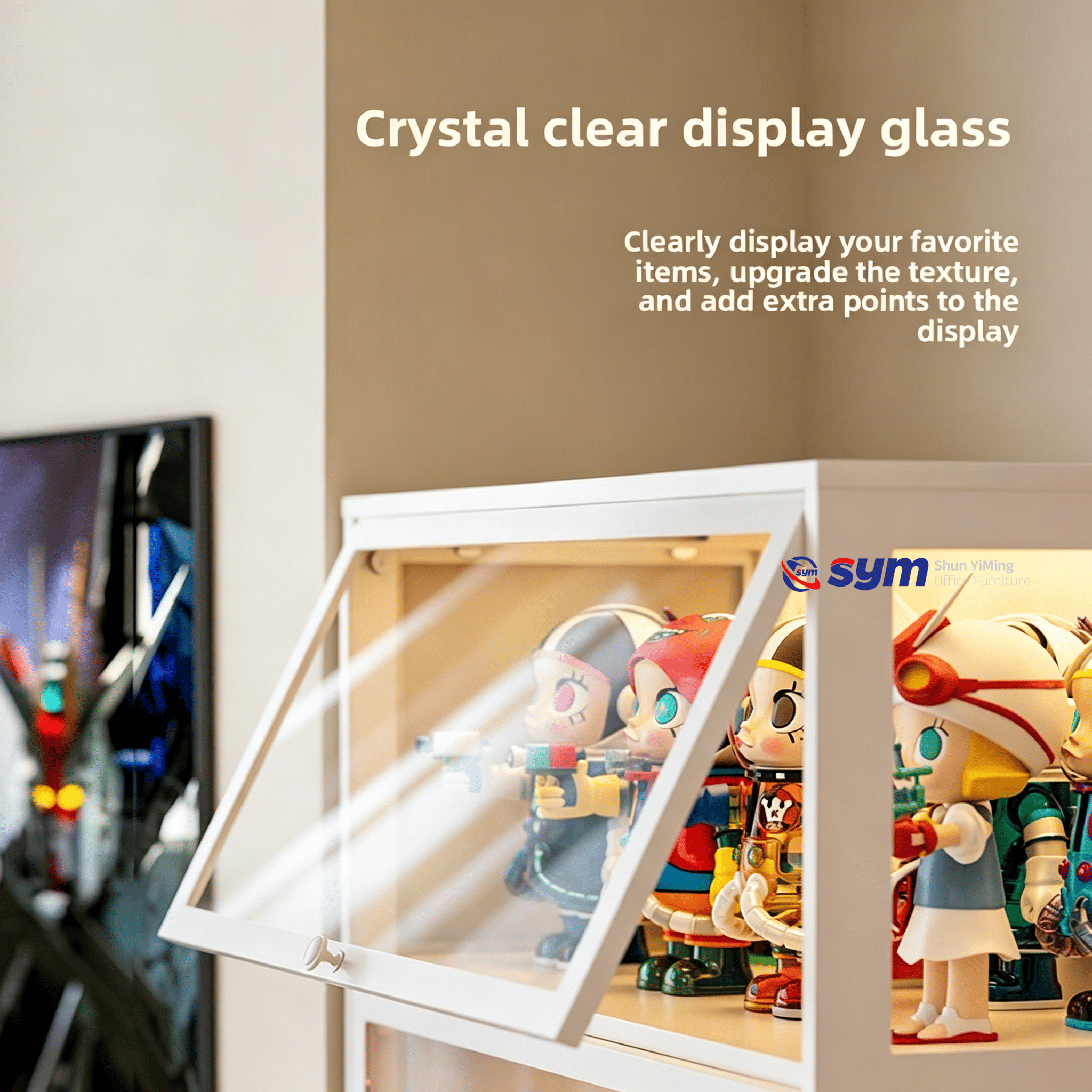 Luxury Metal Frame Glass Display Cabinet with Light Strip, Elegant Action Figure Showcase for High End Collectible