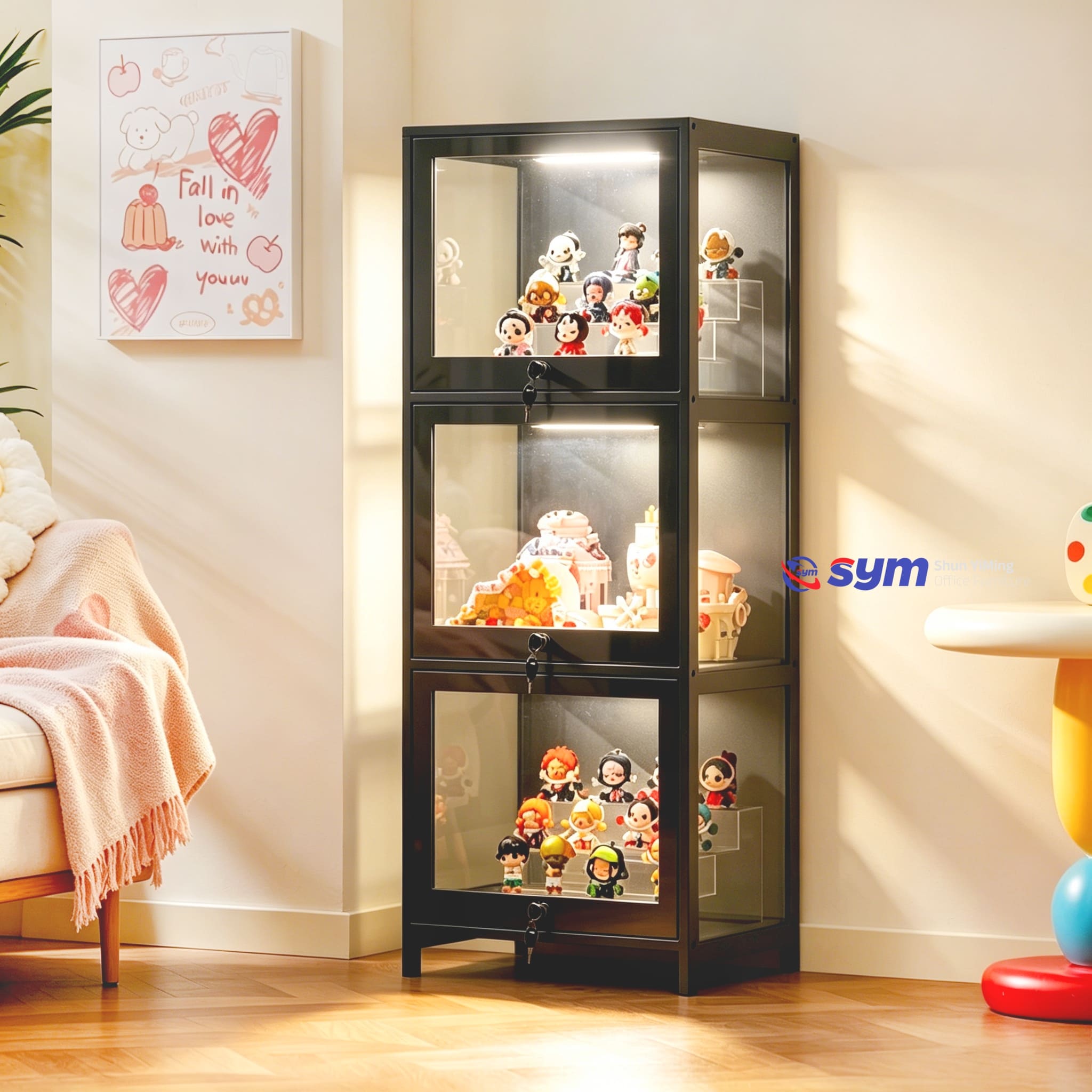 Low MOQ Custom Glass Display Cabinet with Metal Frame, Professional Action Figure Curio Showcase for Retail Brands