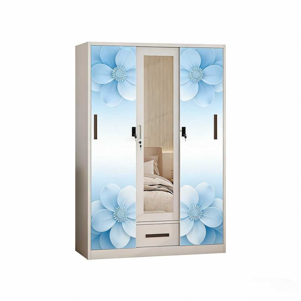 Modern High Quality Customized 3-Door Steel Sliding Closet with Clothes Organizer, Durable and Lockable for Bedroom Storage
