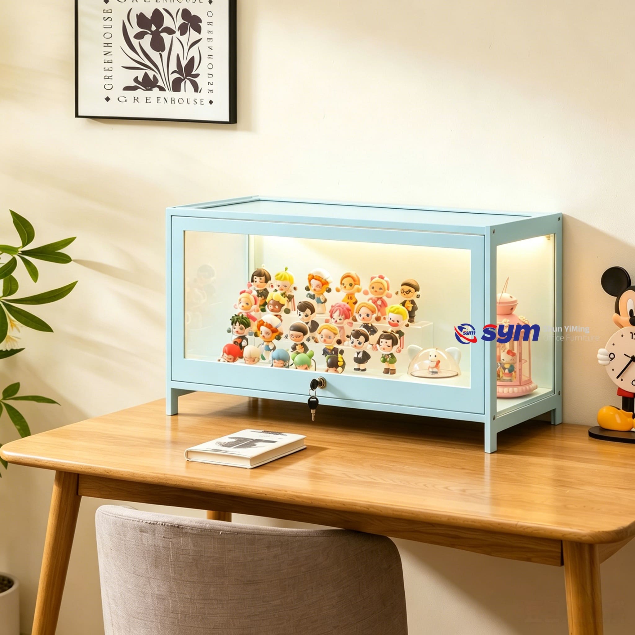 Luxury Metal Frame Glass Display Cabinet with Light Strip, Elegant Action Figure Showcase for High End Collectible