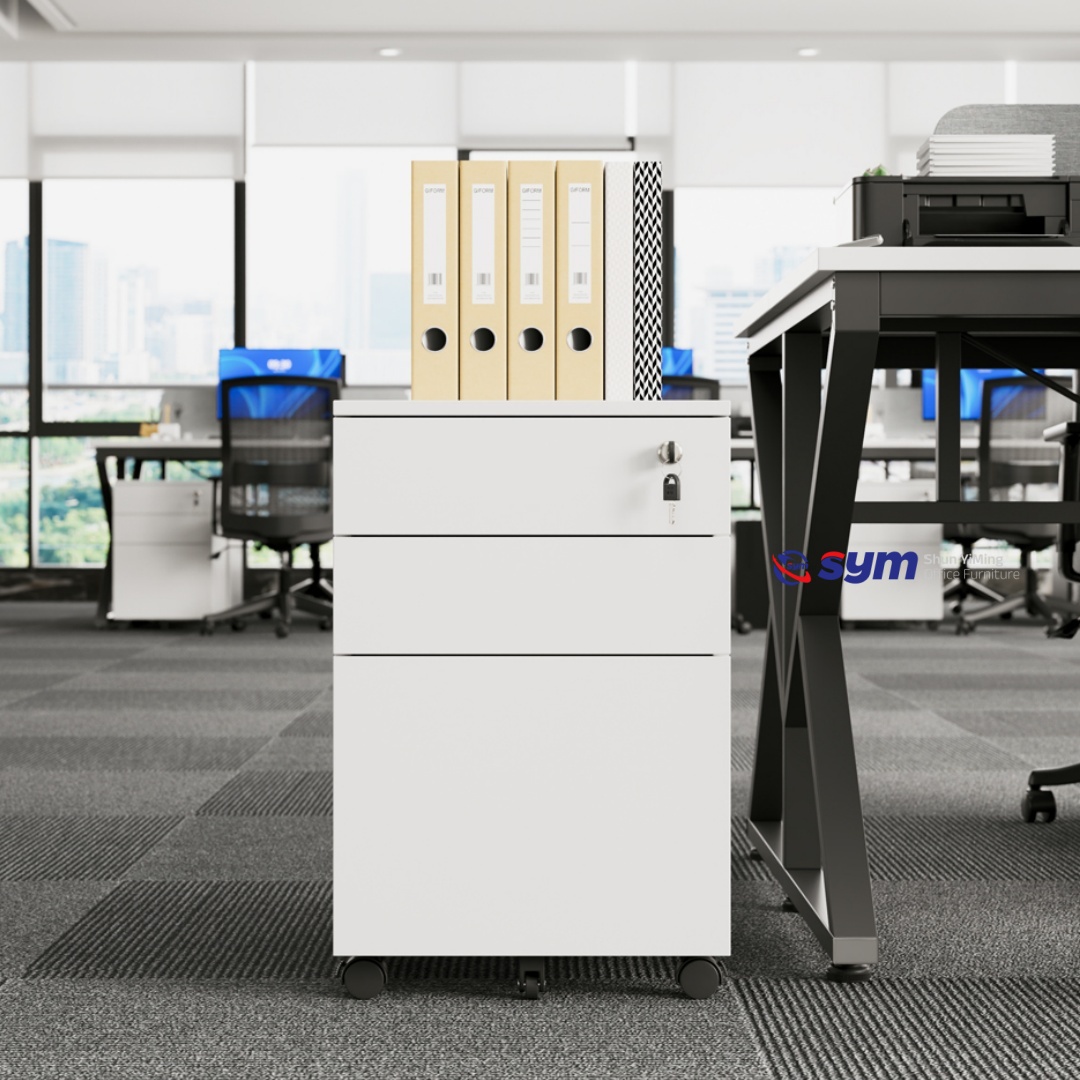 Ergonomic 3 Drawer Metal Mobile Pedestal, Heavy Duty Steel Under Desk Filing Cabinet with Anti-scratch Matte Finish