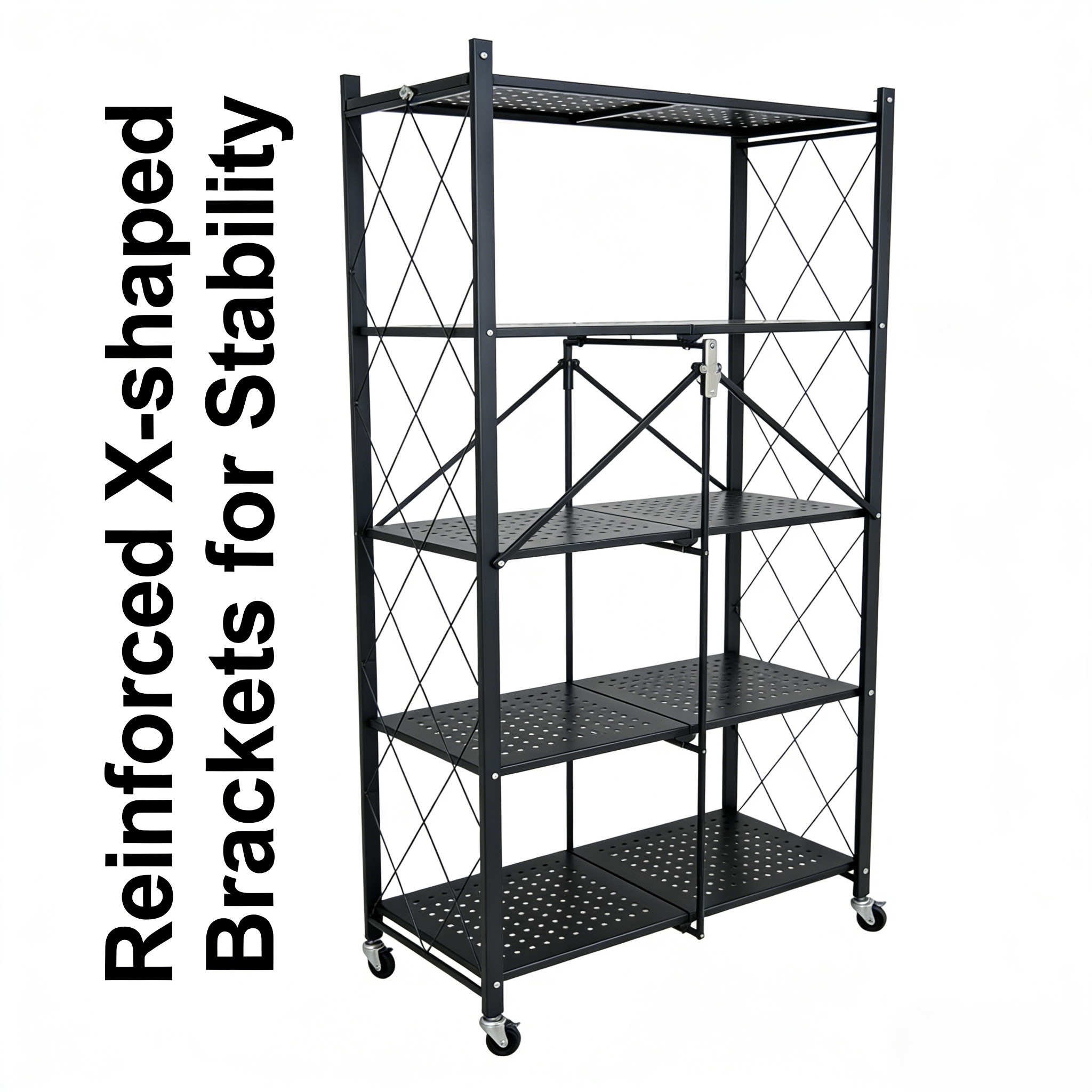Customized Standing Installation Book Shelf Black Powder Coated Metal Iron Home Kitchen 5 Tier Foldable Storage Racks Shelves