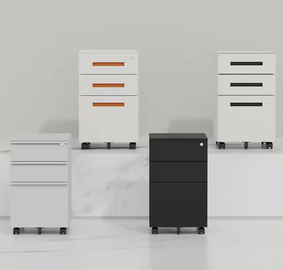 White Metal Pedestal Cabinets Movable File Storage Simple Steel Storage Furniture Drawer Office Furniture Cabinet File Cabinet