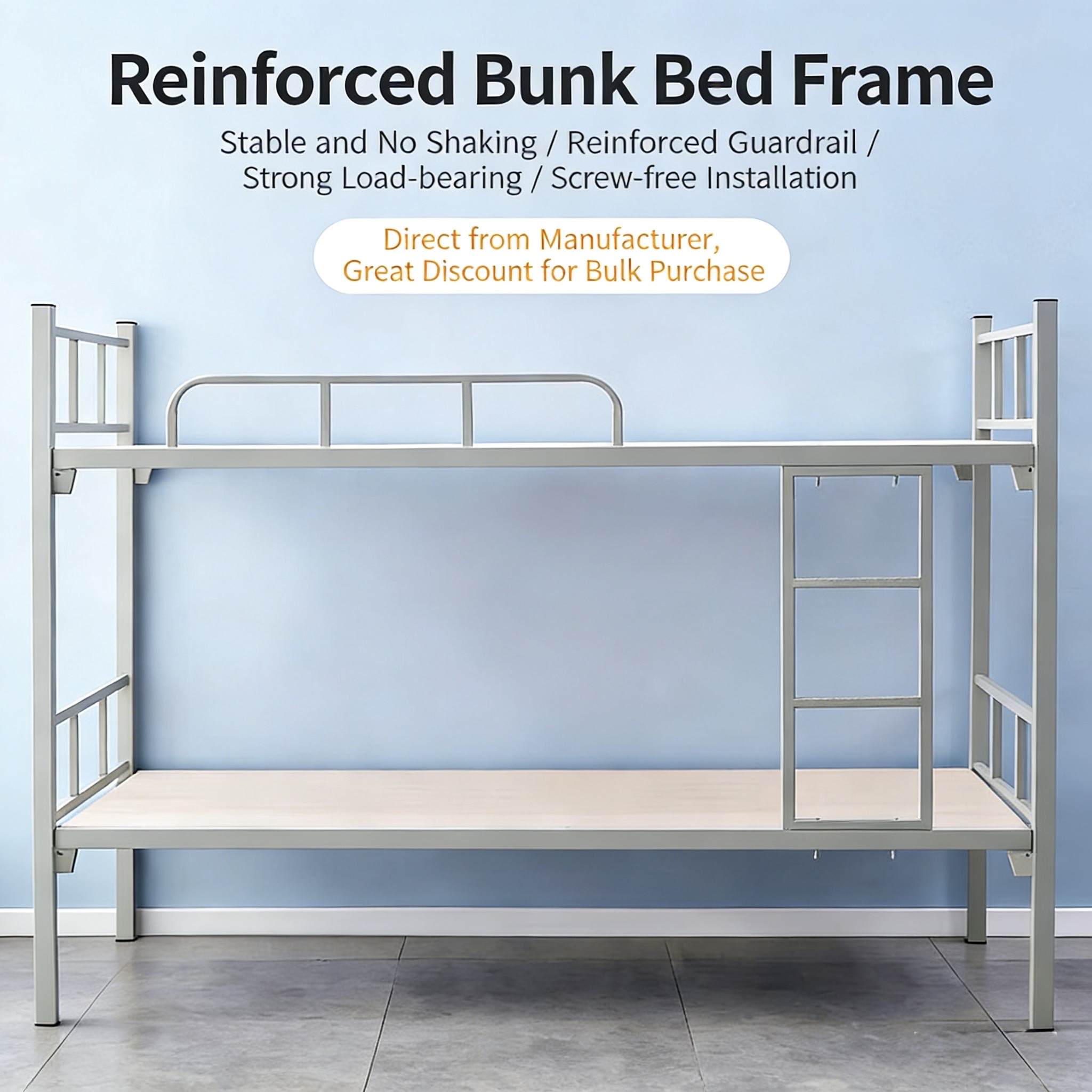 Modern Design Double Decker Bunk Bed Steel Metal Commercial Use for Dormitory Hotel School Hospital Apartment