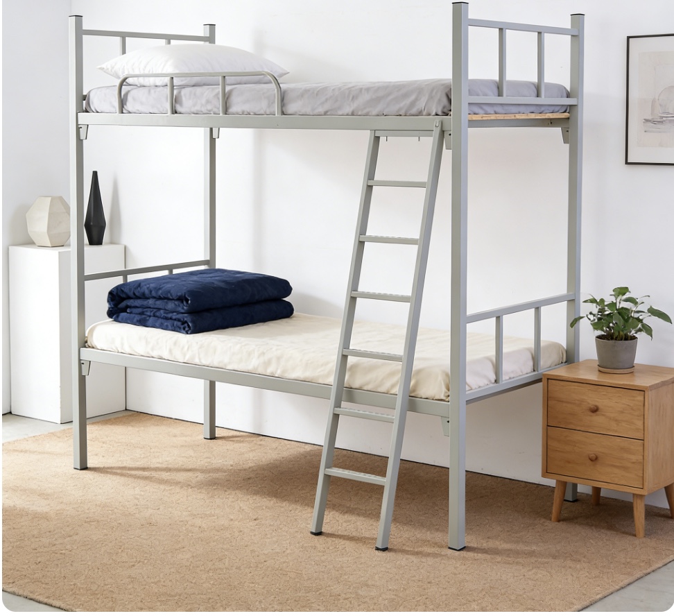 Modern Design Double Decker Bunk Bed Steel Metal Commercial Use for Dormitory Hotel School Hospital Apartment