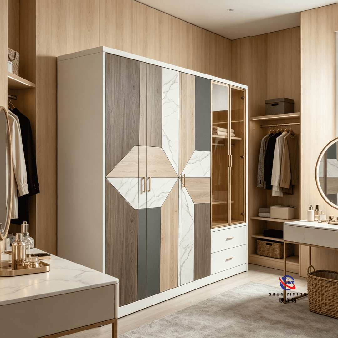 Printed Steel Bedroom Wardrobe with Drawers, Heavy Duty Metal Clothes Storage Cabinet with Secure Locking System