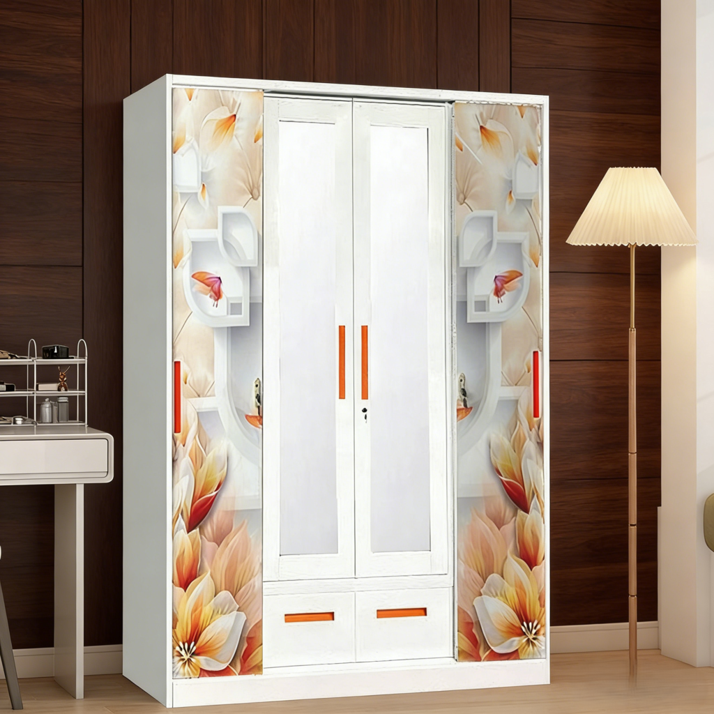 Modern High Quality Customized 3-Door Steel Sliding Closet with Clothes Organizer, Durable and Lockable for Bedroom Storage