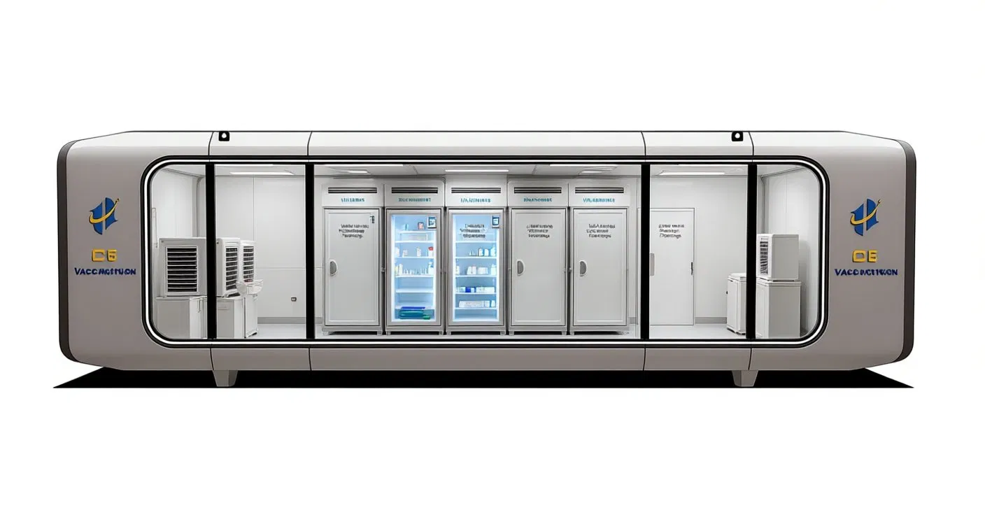 Modular Vaccination Station Capsule House with Refrigerated Storage for Vaccines