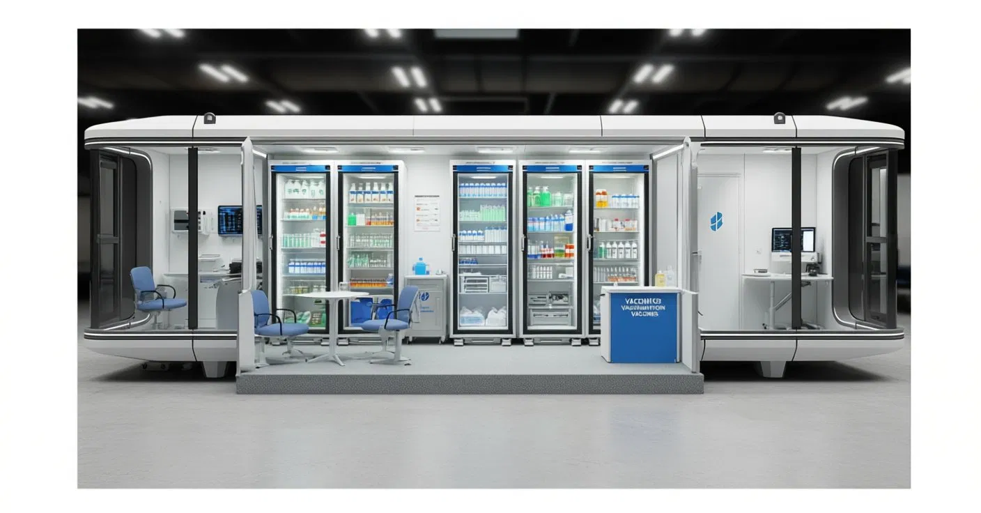 Modular Vaccination Station Capsule House with Refrigerated Storage for Vaccines