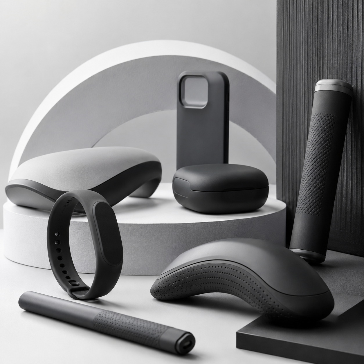 Modern matte elastomer devices in clean monochrome design