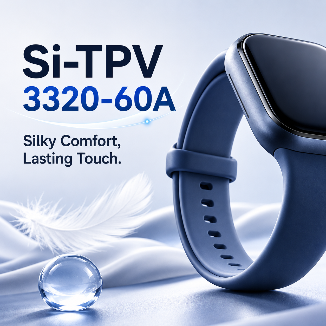 Si-TPV 3320-60A delivers silky comfort, lasting surface stability, and premium tactile performance for wearable and overmolding applications.