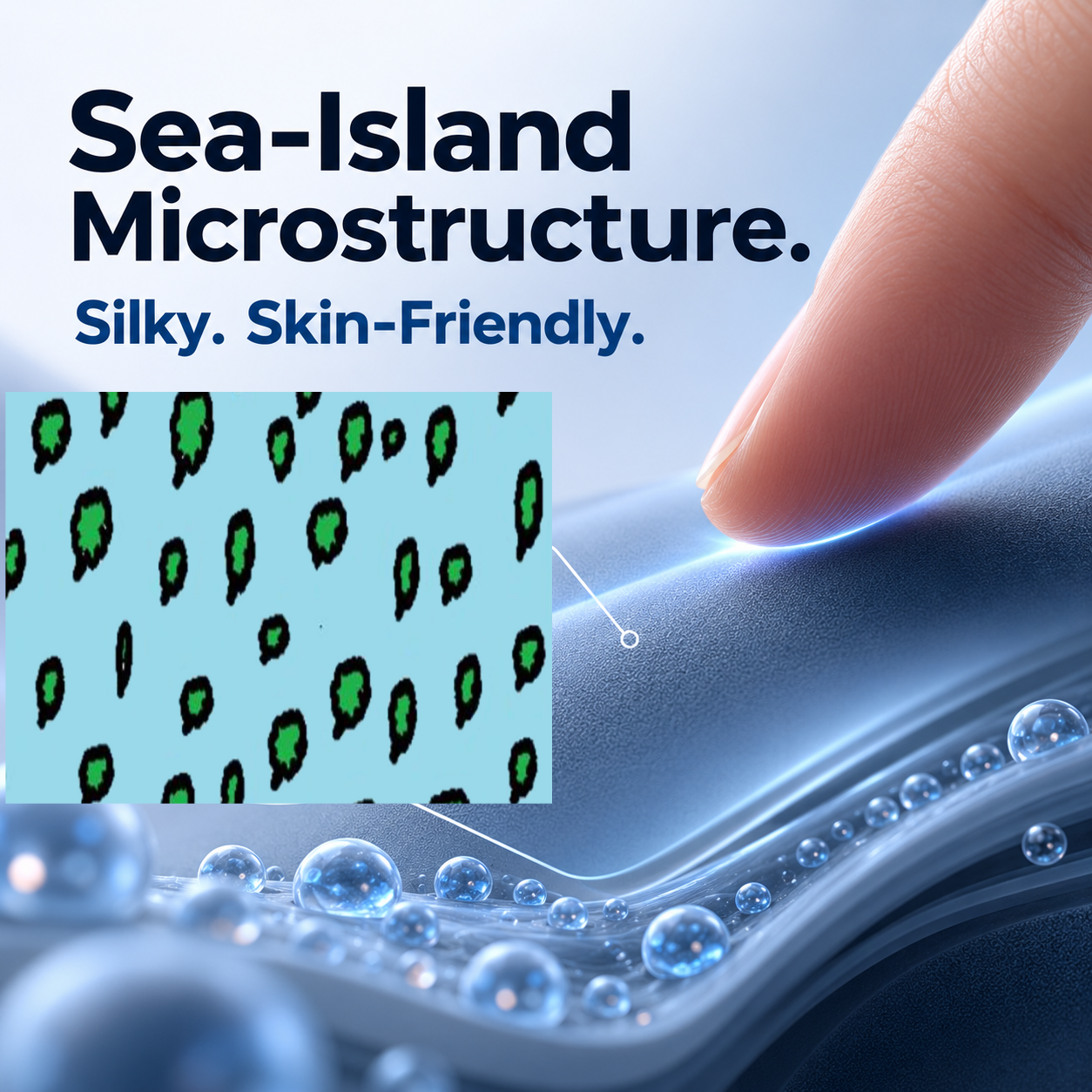 Micron-scale silicone domains create a silky, skin-friendly touch while enhancing stain resistance, low dust attraction, and long-lasting surface comfort.