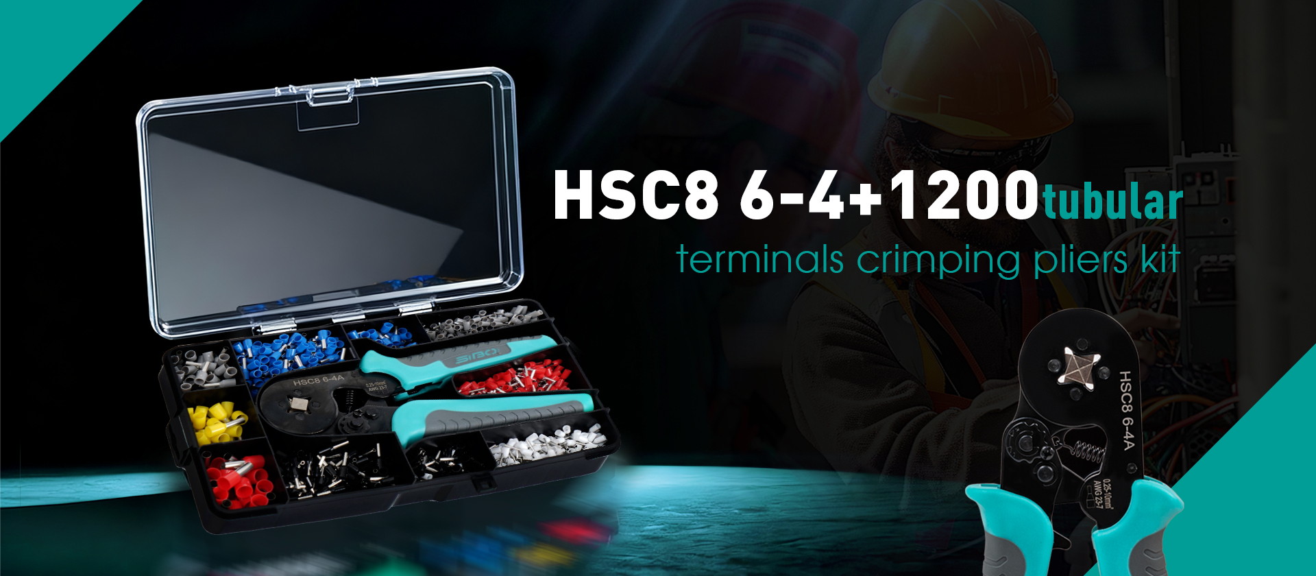 HSC8 6-4+1200 tubular terminal crimping pliers kit with wire ferrules