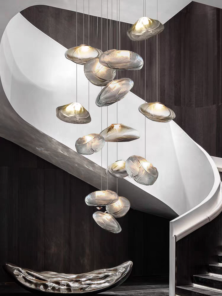 VEKO Clear Cognac Smokey Glass Chandelier Staircase Hotel Lobby Art Glass High Ceiling Lamp Project Modern Chandelier