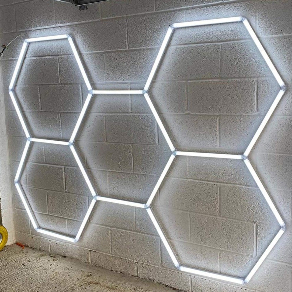 Dimmable Hexagon Led Panel Modern Hanging Light in 6500K for Garage Warehouse Bar Gym and Dance Room Use