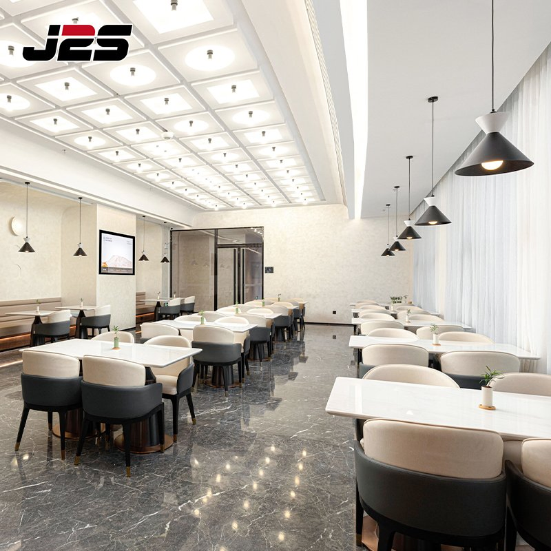 J2s Luxury Restaurant Furniture Set Tables and Upholstered Chairs for Hotel Buffet Area