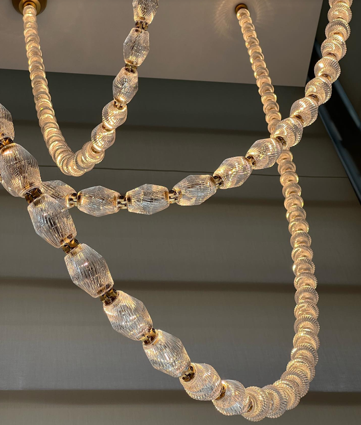 Custom Project Hotel Ball Led Hanging Lamp Atmosphere Elegant Circle Ceiling Lamp Long String Crystal Chandelier Pendant Light