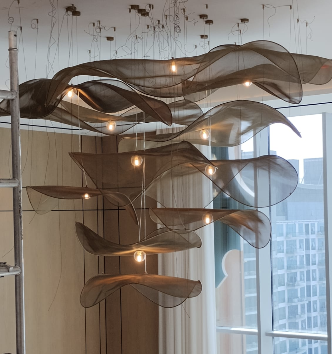 Customized Hotel Lobby Large Lamp Stair Glass Hanging Modern Luxury White Gold Led Chandelier