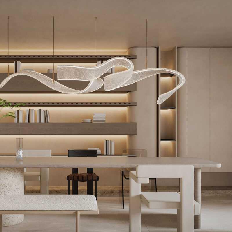 JACKSUN Hotel Sales Office Acrylic Ribbon Chandelier Modern Luxury High-End Middle Pendant Light Sand Table Pendant Lamp