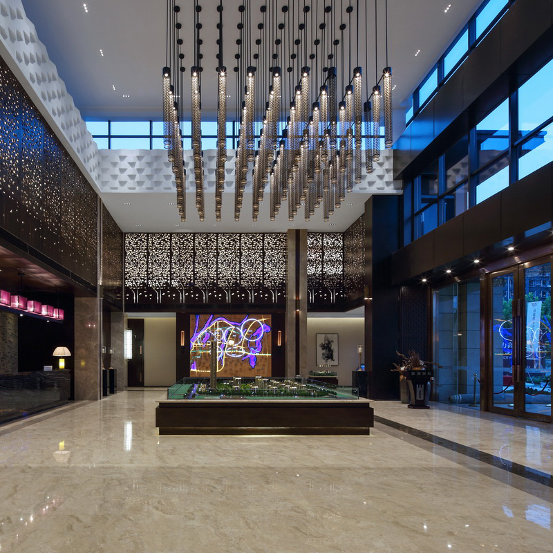 Customizable LED 50 Steel Crystal Pendant Light Sales Department Sandtable for Front Desk Reception Area Rest Zone Hotel Lobby