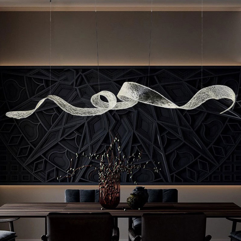 JACKSUN Hotel Sales Office Acrylic Ribbon Chandelier Modern Luxury High-End Middle Pendant Light Sand Table Pendant Lamp