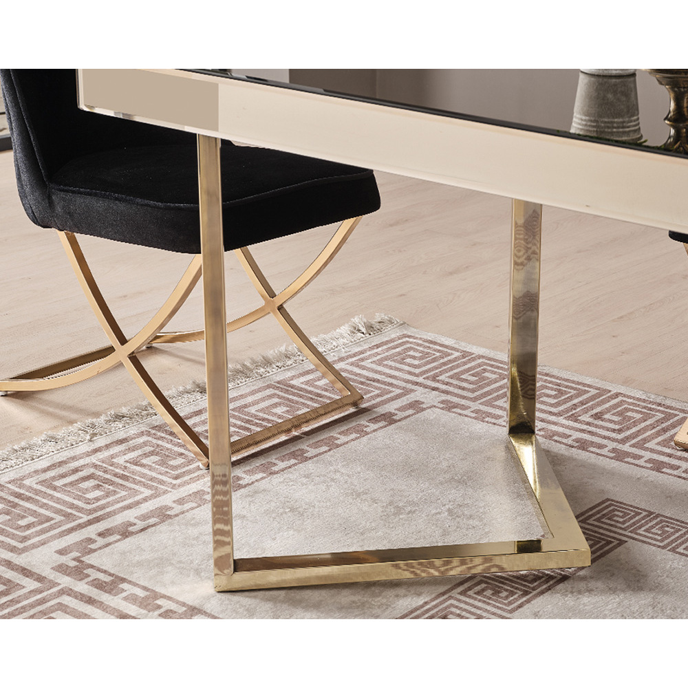 Athome Modern Luxury 5-Piece Dining Room Set Extendable Gold Finish Iron Full Mirrored Furniture Classic Minimalist Rustic