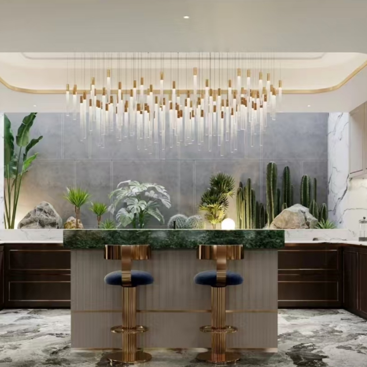 Luxury Villa Restaurant Chandelier Elegant Hotel Lobby Reception Desk Pendant Light Water Bar Island Counter Pendant Light