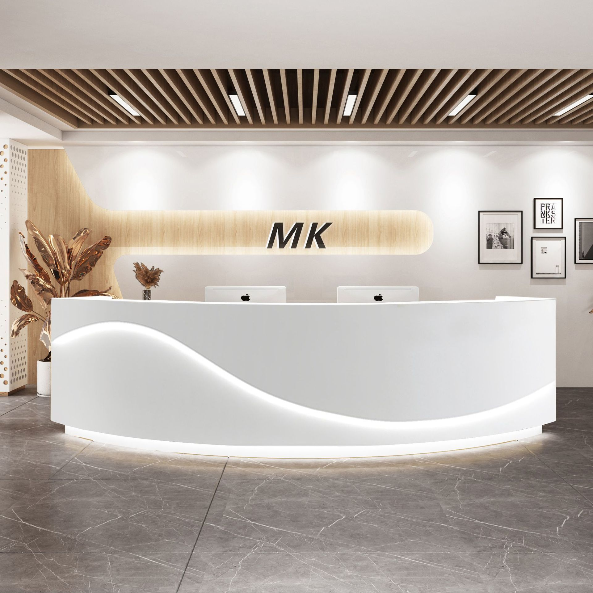 Custom Desk Curved Arc Front Painted Reception Counter Office Beauty Salon Cashier Clothing Counter Reception Desk Beauty Salon