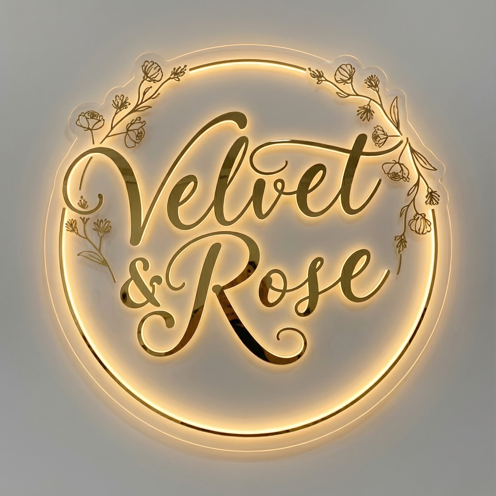 New Luxury 3D Backlit Mirror Gold Acrylic Logo Sign Custom for Boutique Beauty Salon, Spa, Hair Studio Reception Wall