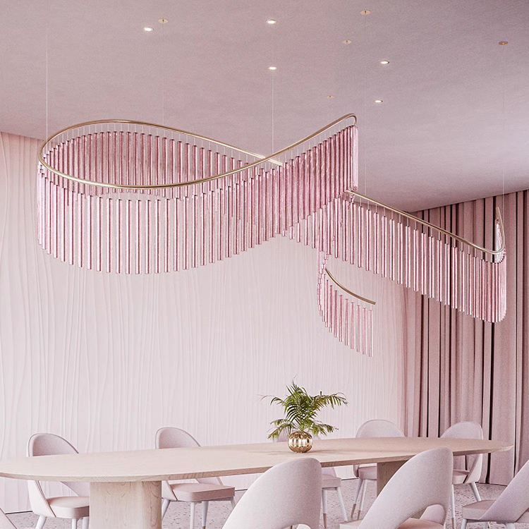 Modern Curved LED Crystal Chandelier - Customizable Large-Scale Art Lighting for Luxury Hotel Lobby/High-End Office Reception