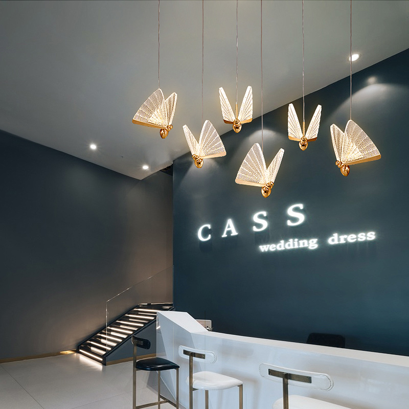 Acrylic Led Hanging Lamps Gold Transparency Butterfly Pendant Light Staircase Ceiling Chandelier