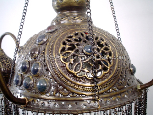 Zahereen BR264 Traditional Moroccan Brass Chandelier 4 Jeweled Shades E26 Energy Saving Gold Pendant Light Adjustable Hotel