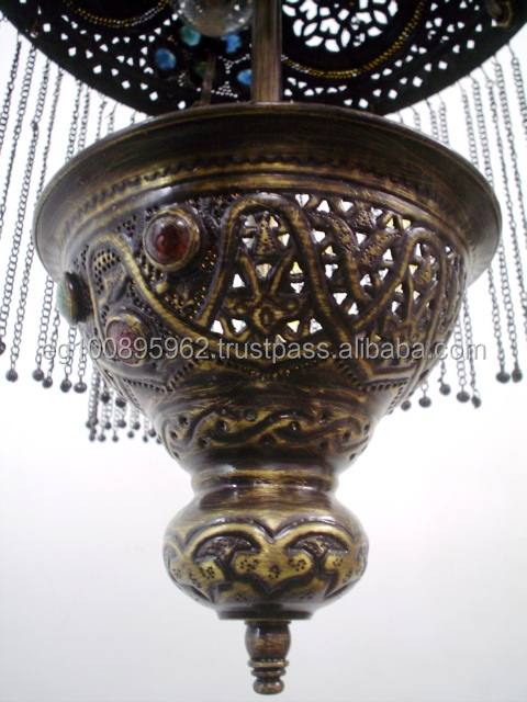 Zahereen BR264 Traditional Moroccan Brass Chandelier 4 Jeweled Shades E26 Energy Saving Gold Pendant Light Adjustable Hotel