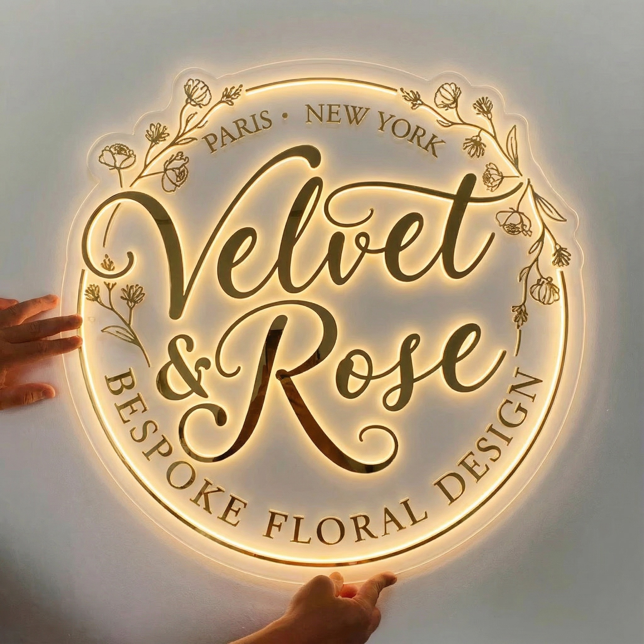 New Luxury 3D Backlit Mirror Gold Acrylic Logo Sign Custom for Boutique Beauty Salon, Spa, Hair Studio Reception Wall