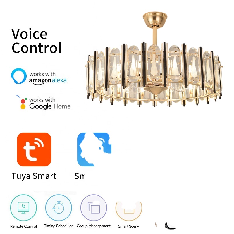 903F Luxury Crystal Chandelier with Fan with Remote Control 50/65/76cm