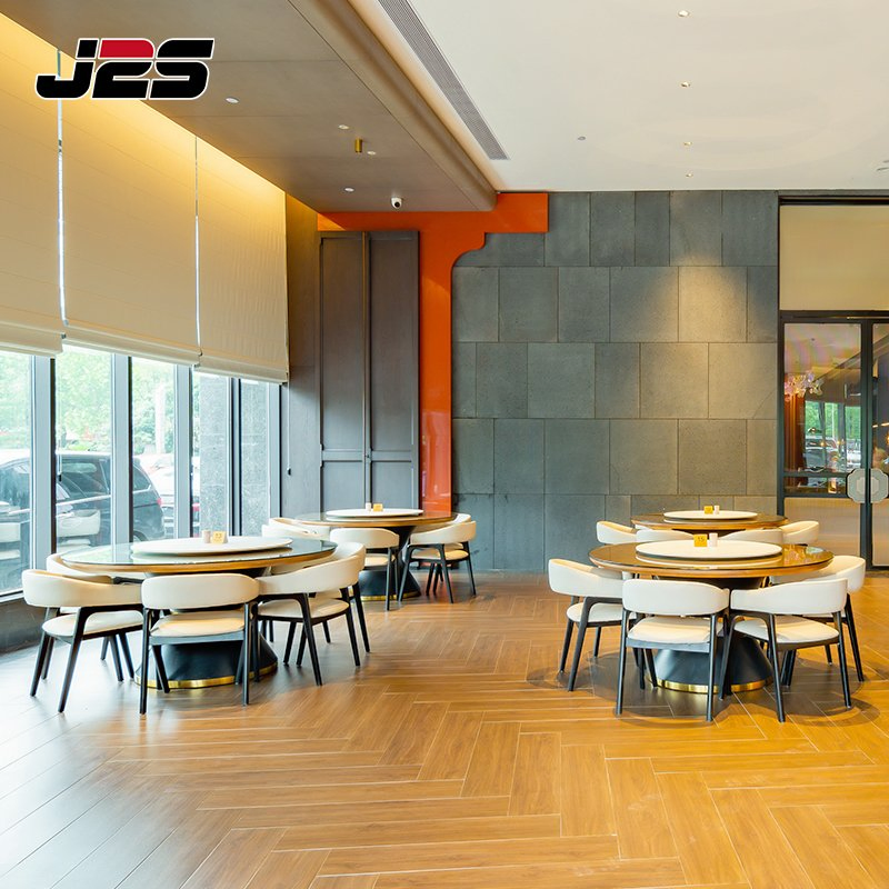 Commercial Restaurant Table and Chairs Furniture Marble Table Orange Chair Hotel Buffet Counter Area
