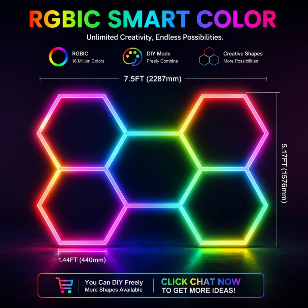Dimmable Hexagon Led Panel Modern Hanging Light in 6500K for Garage Warehouse Bar Gym and Dance Room Use
