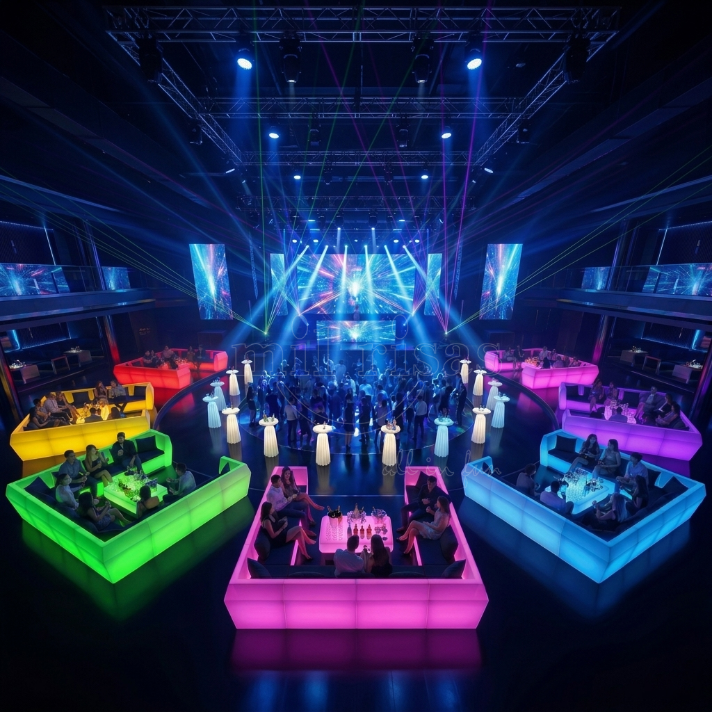 Modular LED Lounge Sofa Set with Illuminated Table for Nightclub VIP Seating Event Rental Bar Hookah Hotel Pool Party Furniture