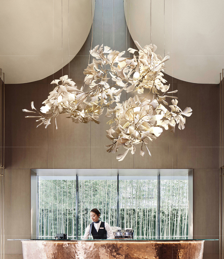 Modern Chandelier Custom Ceramic Ginkgo Leaf Branch Pendant Lights Living Room Dining Room Bedroom Hotel Villa Artistic Design