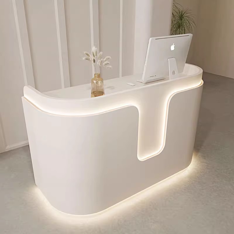 Commercial Boutique Salon Store High Quality Custom Made U Shape Wooden Reception Desk with LED Lighting for Hotel Beauty Salon