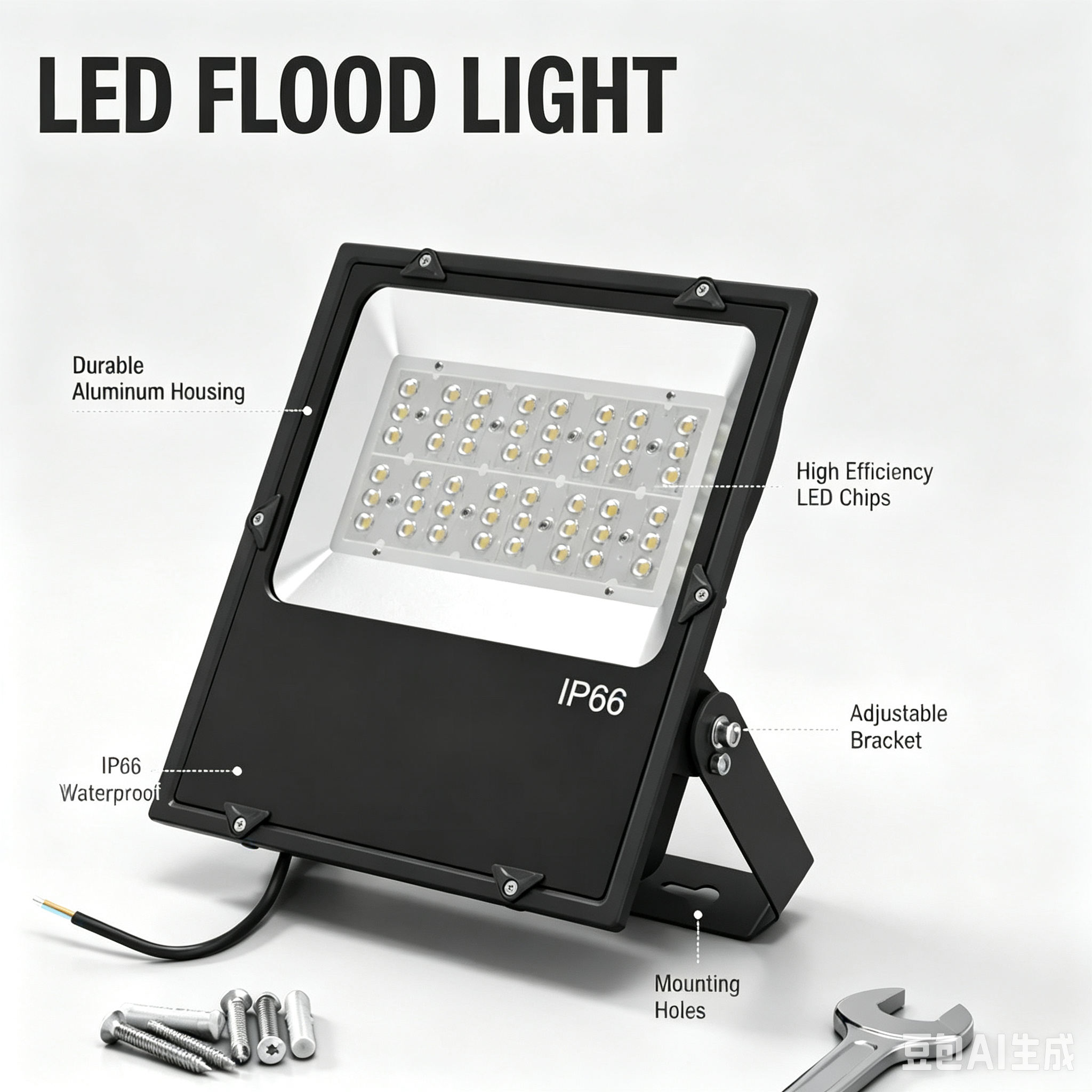 Stadium Street Area Lighting Fixture Ra80 LED Parking Lot Flood Light IP66 Rated 5-Year Warranty Adjustable Beam Angle