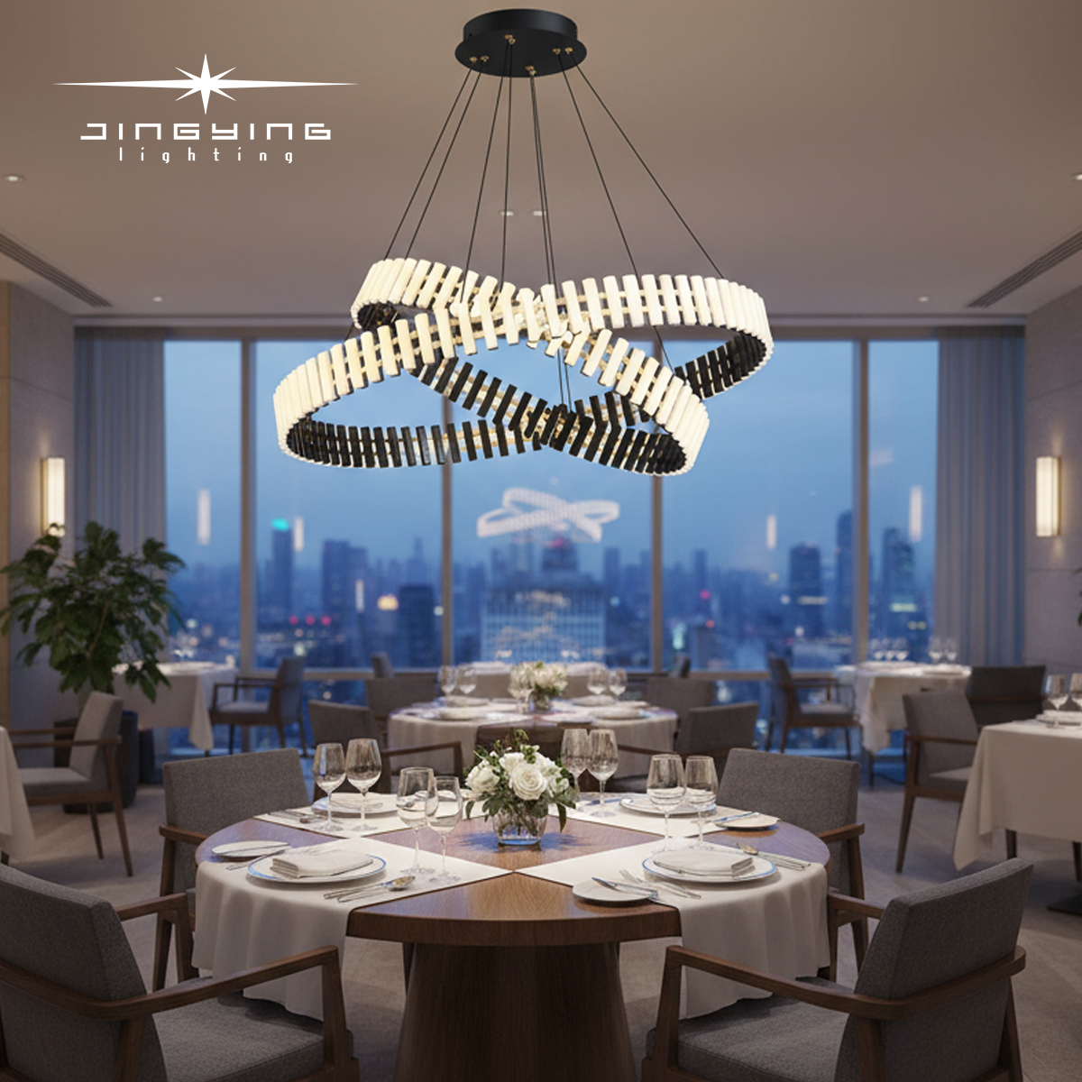 Creative Double-Layer Circular LED Pendant Light Ambient Lamp for Villa Living Rooms &amp; Business Negotiation Areas