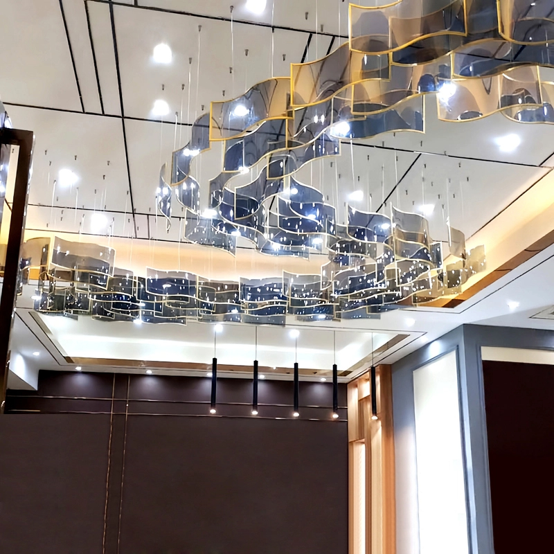 High-End Luxury Custom S-Curve Crystal Chandelier Simple Glass Artistic Lighting for Hotel Lobby Sales Office Pendant Lights