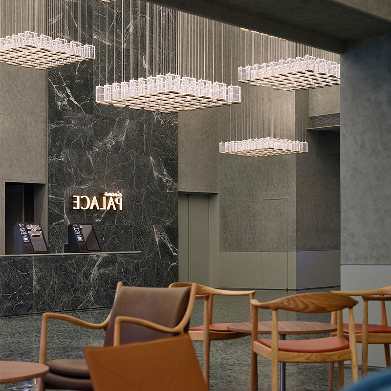 Hotel Lobby Chandelier Square Table Bar Lamp Modern Simple Light Luxury Creative Crystal Pendant Light
