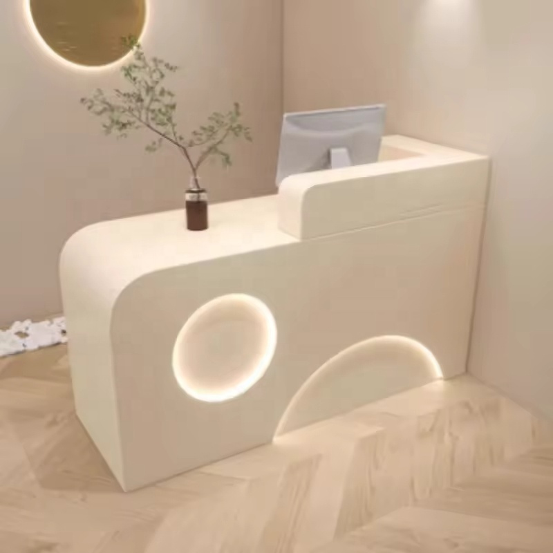 MultiColor Custom Logo Modern Luxury Wood Reception Desk Service Counter with LED Light for Hotel School Commercial Use
