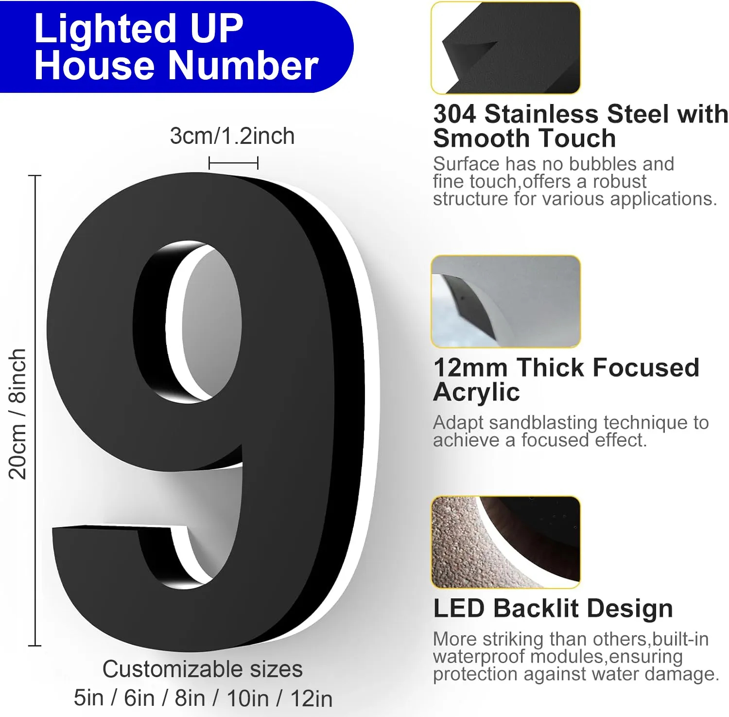 Outdoor Backlit Stainless Steel Luminous Hotel Numbers Modern Led House Numbers
