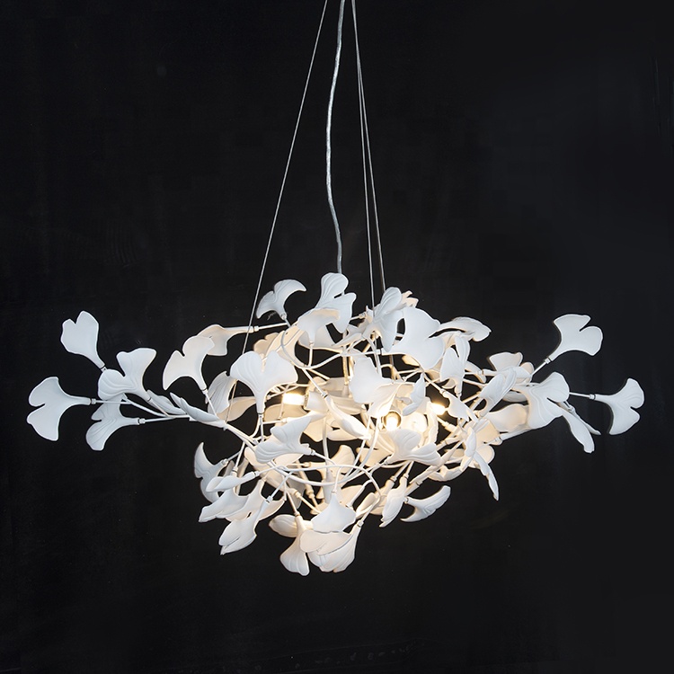 Modern Chandelier Custom Ceramic Ginkgo Leaf Branch Pendant Lights Living Room Dining Room Bedroom Hotel Villa Artistic Design